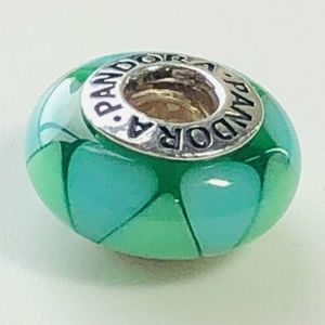 Pandora 925 Silver Murano Glass Charm Green Teal